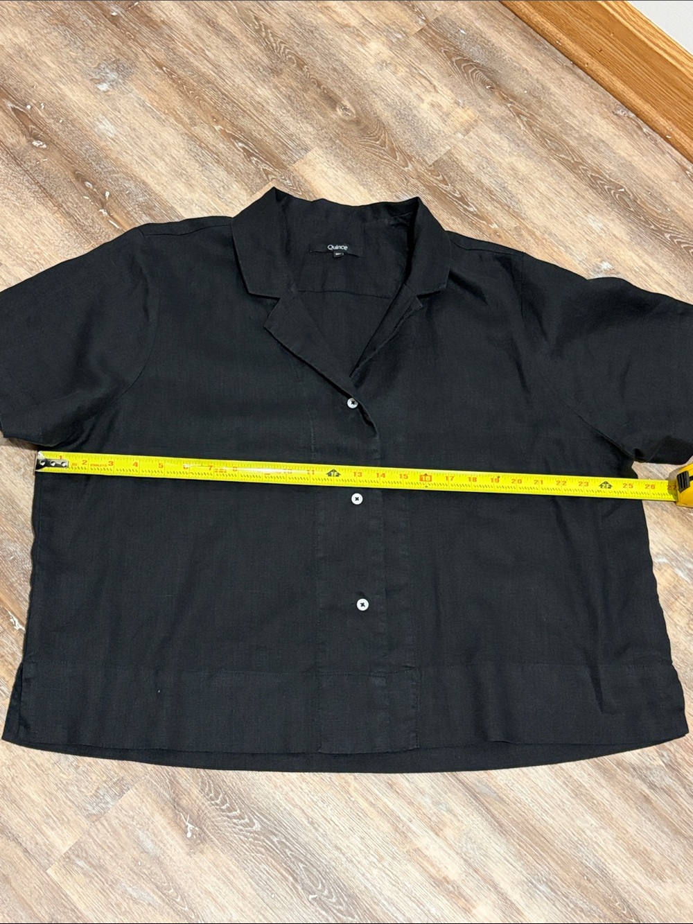 Quince European Black Linen Women's Top Size XL Black Boxy Fit Short Sleeve Flax - Picture 6 of 9
